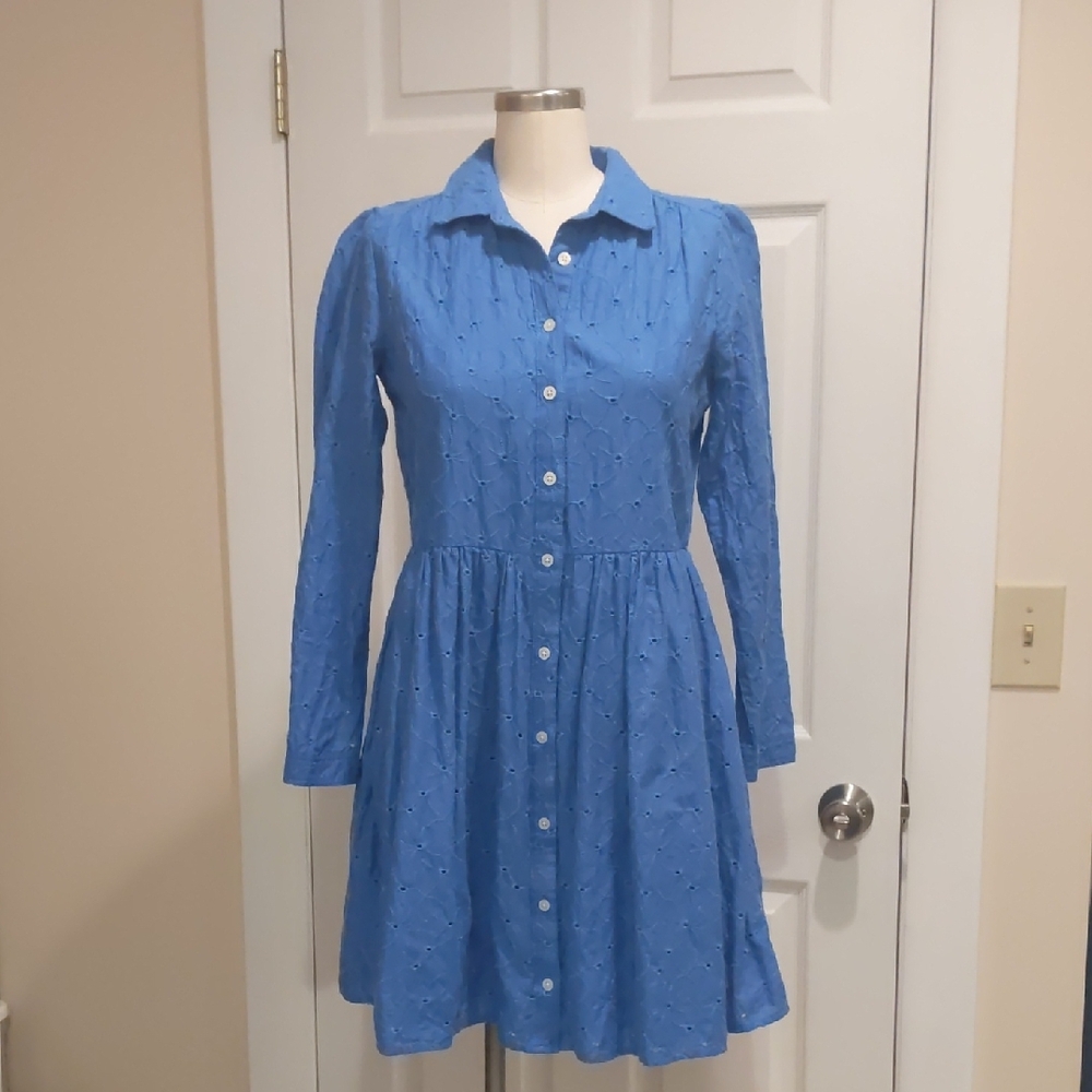 Blue A-Line Dress with Bishop Sleeves